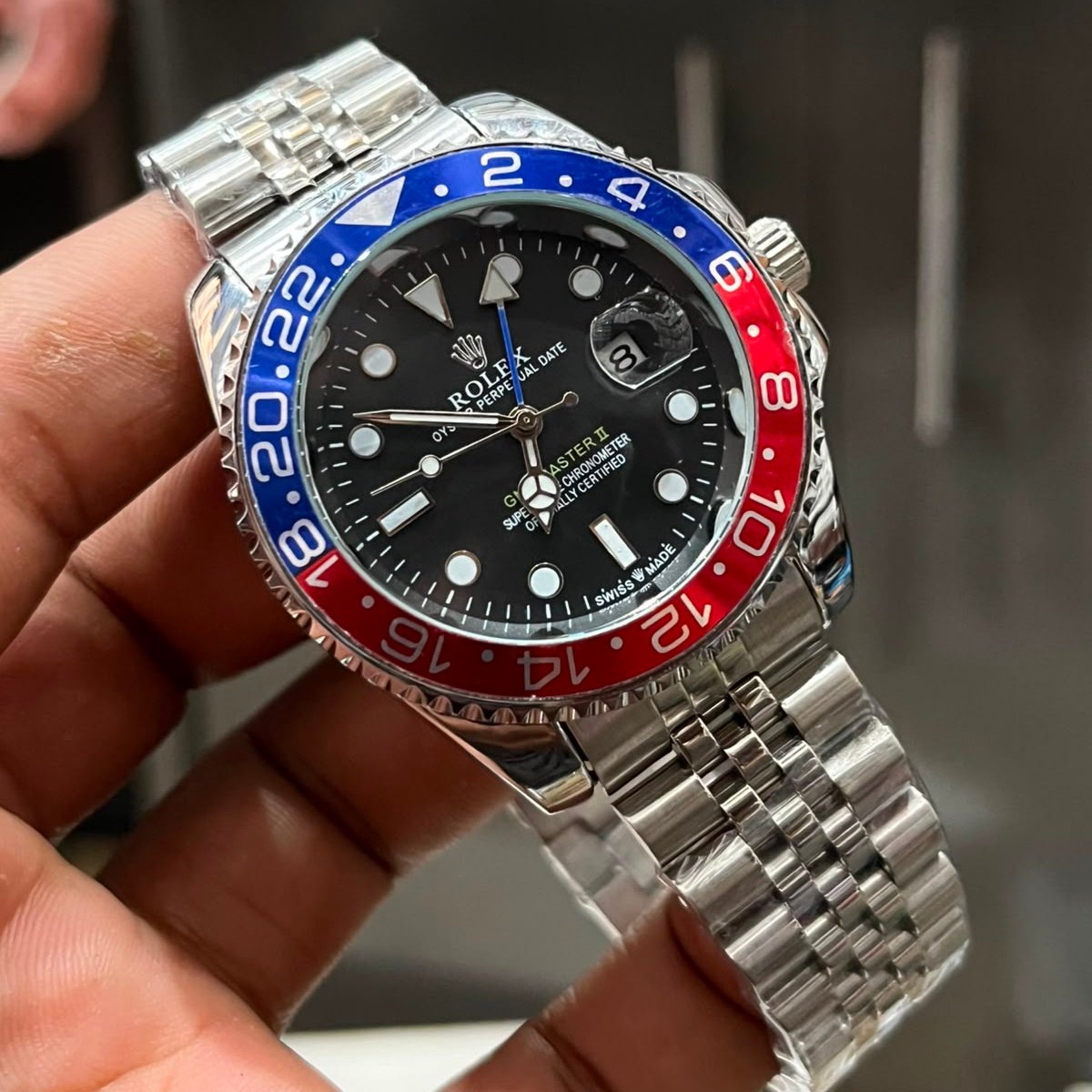 GMT Master II "Pepsi" Bezel Watch - Stainless Steel Jubilee Bracelet